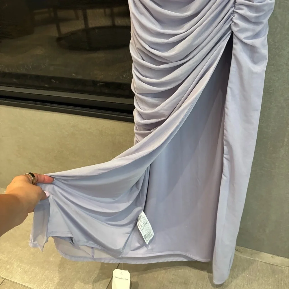 NWT Abercrombie‎ & Fitch Mesh Asymmetrical Off The Shoulder Maxi Dress, Size XXS